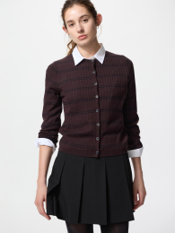 UNIQLO Мериносовый ребристый кардиган с круглым вырезом и укороченным кроем, цвет ультрамарин, размер M  фото