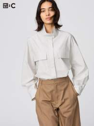 UNIQLO Хлопковая рубашка-жакет со стоячим воротником (Укороченная длина)  фото