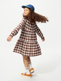 UNIQLO Девочки, клетчатый многослойный платьице, Размер 160, Синий/Оранжевый  фото