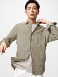 UNIQLO Премиальная льняная рубашка (Размеры XS-4XL, Цвета Коричневый, Выбеленный, Оливковый)  фото