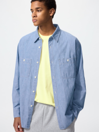 UNIQLO Шамбревая рубашка с длинным рукавом  фото