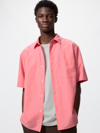 UNIQLO Хлопковая льняная рубашка с короткими рукавами  фото