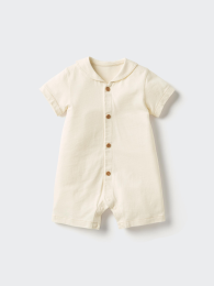 UNIQLO Комбинезон с короткими штанинами, размер 60 см, передняя застежка (Натуральный/Синий)  фото