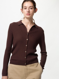 UNIQLO Мериносовый бленд кардиган-поло с рифленой вязкой (メリノブレンドリブポロカーディガン) фото