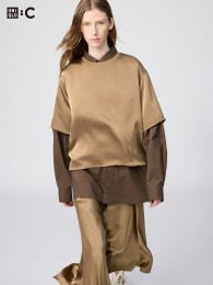 UNIQLO Сатиновая укороченная блузка оверсайз с рукавом длиной пять четвертей.  фото