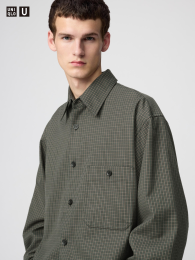 UNIQLO Твиловая Рабочая Рубашка Оверсайз (Мелкая Клетка, Комфорт)  фото