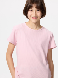 UNIQLO Девушки в рёбристом трикотажном топе (Размеры 100-160, Белый/Розовый)  фото
