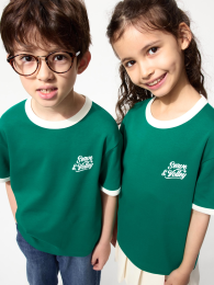 UNIQLO Детская футболка из хлопка Airism с графическим рисунком и круглым вырезом (Зеленый, Размер 160)  фото