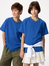 UNIQLO V-образная футболка из материала Dry EX (Размеры 100-160, Синий/Черный)  фото