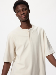 UNIQLO Сухая Вафельная Футболка с Воротником «Хенли» (Размер: L, Цвет: Синий)  фото