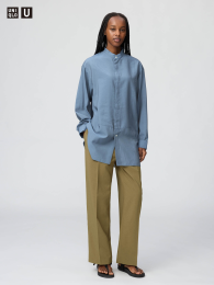 UNIQLO Брюки Прямого Кроя с Высокой Посадкой, Оливковый, Размер 73  фото