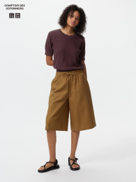 UNIQLO Льняные кюлоты с добавлением других волокон (Длина до колена, Расширенный низ) - XS, S  фото