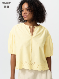 UNIQLO Вышитая Блузка с Рукавом 5/4, Объемные Рукава, Короткий Силуэт (Размеры XS-XXL)  фото