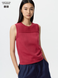 UNIQLO Топ из хлопка с круглым вырезом (Размеры XS-XXL, Цвета: Красный, Ультрамарин, Выбеленный, Винный)  фото