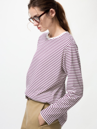 UNIQLO Мягкая хлопковая футболка с круглым подолом/длинный рукав/в полоску  фото