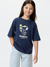 UNIQLO Девочки Футболка «Арахис» UT, свободный крой, Размер 130, Ультрамарин  фото