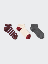 UNIQLO Короткие носки 24-26, 3 пары, в полоску (Черный, Красный, Выбеленный)  фото