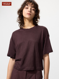 UNIQLO Льняная Свободная Футболка с Рукавом Пять Минут (Размер L) - Comptoir des Cotonniers  фото