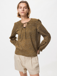 UNIQLO Лёгкая хлопковая блузка с жатым эффектом/принтом (Темно-коричневый, S-XL)  фото