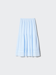 UNIQLO Тирированная макси-юбка с оборками (Размеры XXL-XS, Цвета: Голубой, Белый, Черный)  фото