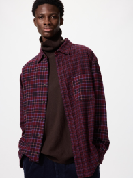 UNIQLO Фланелевая рубашка в клетку/длинный рукав (XL, Винный)  фото