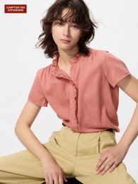 UNIQLO Полосатая хлопковая рубашка с оборками, Размер XL  фото