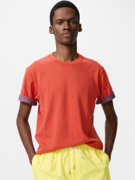UNIQLO Двухцветная футболка L, M, XL, Натуральный цвет с декоративной строчкой  фото