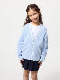 UNIQLO Стираемый трикотажный кардиган (Размеры 150, 140, 130, 160) Синий/Выбеленный  фото