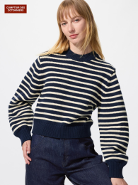UNIQLO Свитер укороченный с круглым вырезом из смеси хлопка (Размеры L, M, XL, Цвет Ультрамарин)  фото