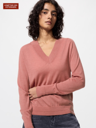 UNIQLO Мериносовый шелковый свитер с V-образным вырезом  фото