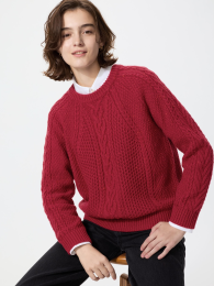 UNIQLO Низкотемпературный кабельный свитер с круглым вырезом  фото