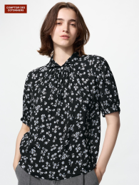 UNIQLO Блузка из принтованного вискозного шелка, Черный, Размер L  фото