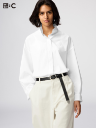 UNIQLO Хлопковая рубашка с воротником-стойкой  фото
