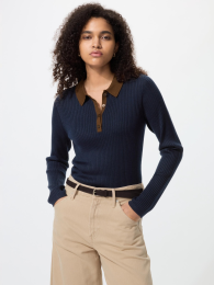 UNIQLO 3D Мериносовый блендированный ребристый поло-свитер  - купить
